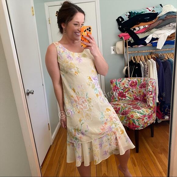 Vintage Metaphor 90s Pastel Yellow Pink Maxi Dress With Shawl Jacket 8 M - Picture 4 of 12